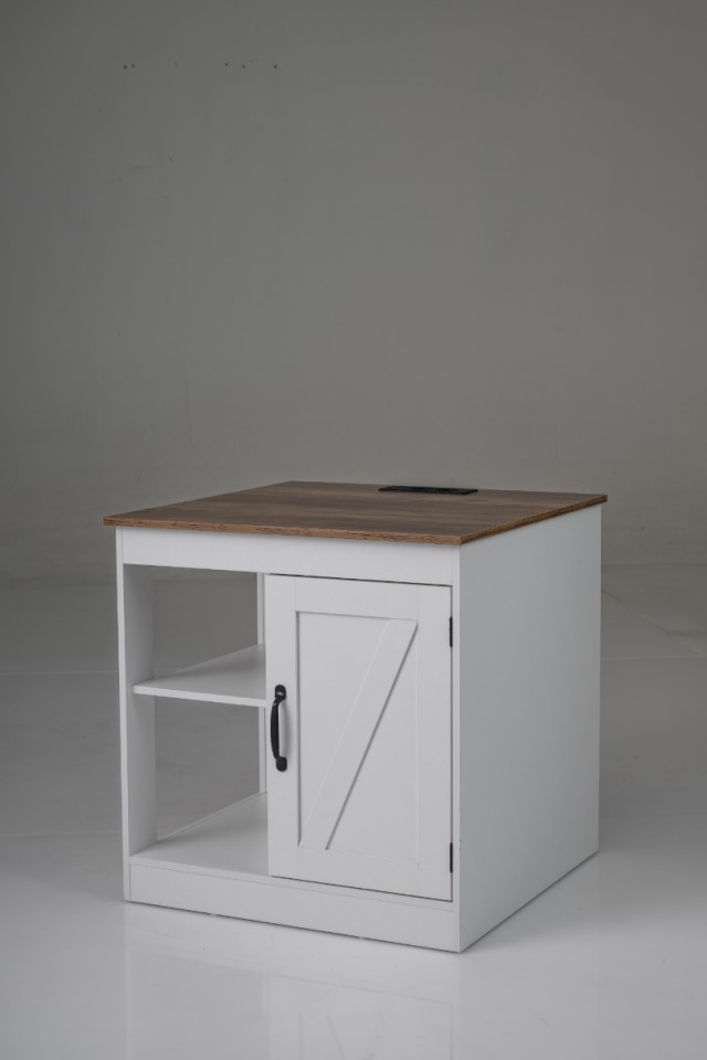 Costway Κομοδίνο Αγροικία με Σταθμό Φόρτισης και Ρυθμιζόμενο Ράφι με Συρόμενη Πόρτα σε Λευκό Χρώμα 61 x 60 x 60 cm JV13067DE-WH