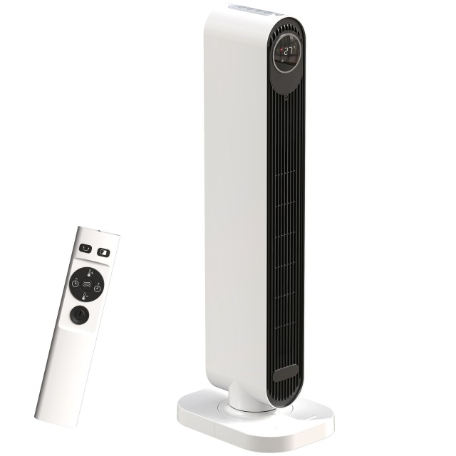 HOMCOM Θερμοανεμιστήρας ABS 2000W με Τηλεχειριστήριο, Περιστροφή και Χρονοδιακόπτη, 30x22x82,5 εκ., Λευκός 820-491V90WT