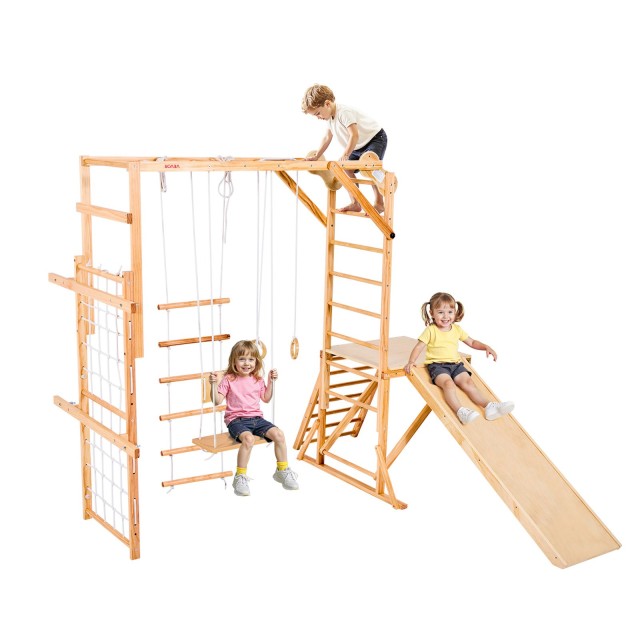 VEVOR Ξύλινη Εσωτερική Παιδική Χαρά 8 σε 1 Montessori με Τσουλήθρα, Κούνια, Μονόζυγο, Κρίκους, Σκάλα και Δίχτυ Αναρρίχησης, 100 kg SNYLCLYMS8H1GGBVK001V0