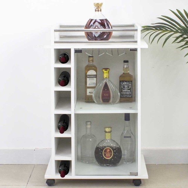 BAKAJI  Φορητό Μπαρ Cantinetta Μπουκάλια Κρασιού Ξύλινη Κάβα 6 Θέσεων Θήκη Ποτηριών Λευκό  02814262