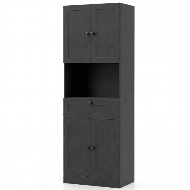 Costway Μαύρο Ψηλό Ντουλάπι με 4 Πόρτες, 1 Συρτάρι, Ανοιχτό Ράφι και Ράφι με 3 Επίπεδα Ρύθμισης 171,5 x 60 x 35 cm JV13228DK