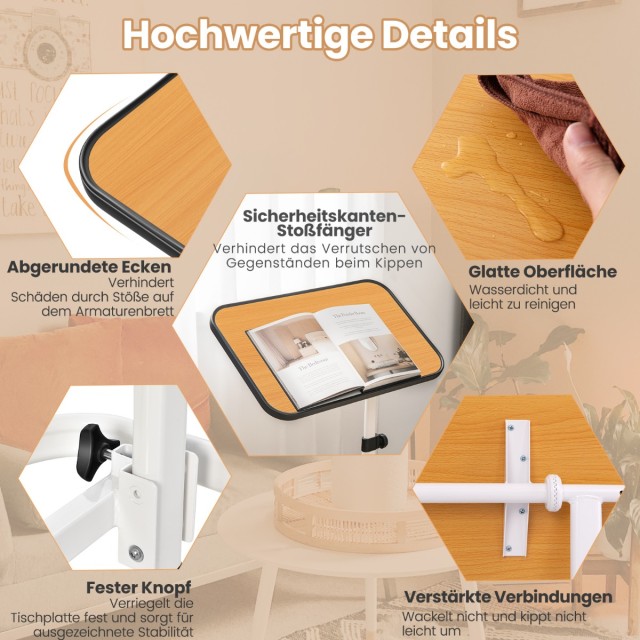 Costway  Ρυθμιζόμενο τραπέζι φροντίδας με ρόδες και κλίση, 60,5 x 40 x 73-93 cm, φυσικό χρώμα. HU10039NA