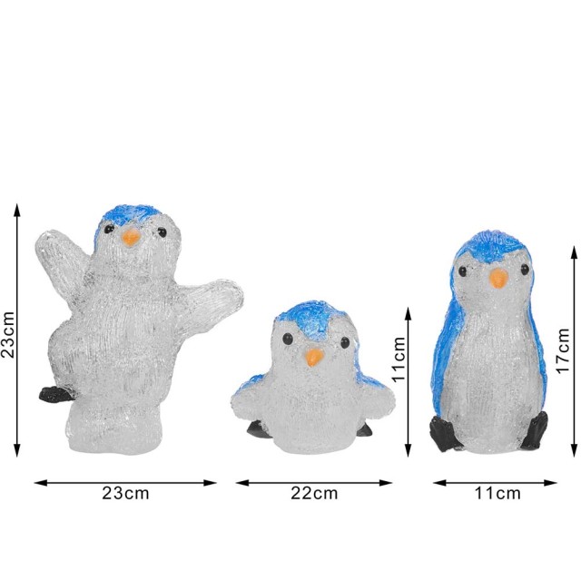 BAKAJI  Σετ 3 Πιγκουίνοι Ακρυλική Φόρμα Χριστουγεννιάτικος Led Φωτισμός Εξωτερικού Χώρου για Εσωτερικούς Χώρους  02814634