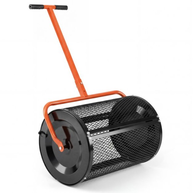 Costway Διανομέας κομπόστ και τύρφης 77 L με ρυθμιζόμενη λαβή T και διχτυωτό κάδο, Ø40 x 61 εκ., πορτοκαλί, 113 x 40 x 67,5 cm GT4658OR