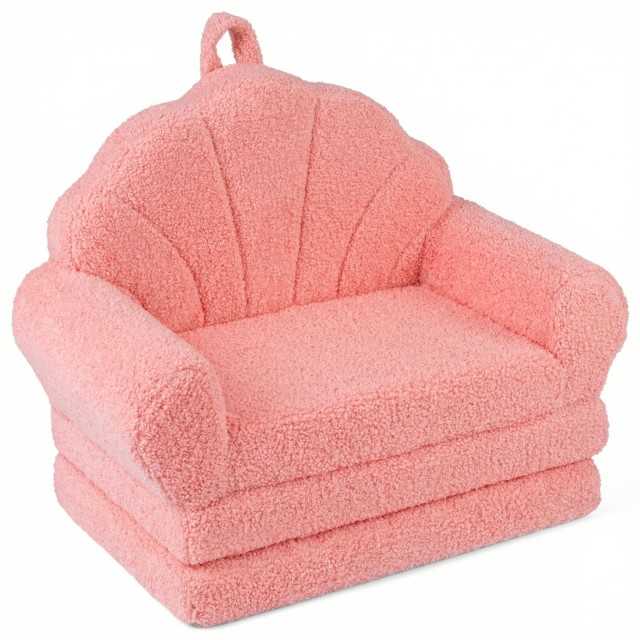 Costway Παιδικός πτυσσόμενος καναπές-πολυθρόνα 2 σε 1 με λειτουργία κρεβατιού, ροζ, 47 x 35 x 58 cm HY10577PI