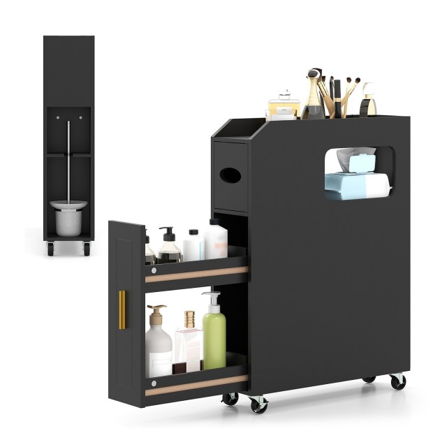 Costway Μαύρο Στενό Μπάνιο Οργανωτής με Συρτάρι και Θήκη Χαρτομάντηλων JV12817DK