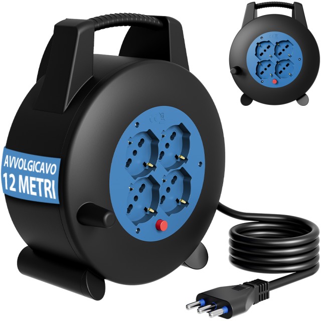 BAKAJI Καρούλι Μπαλαντέζα 12 Μέτρων με Διακόπτη Προστασίας και 4 Πρίζες 02002144