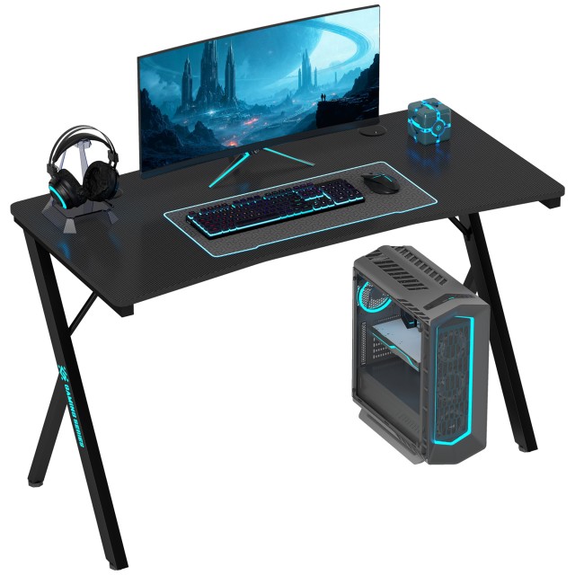 HOMCOM  Γραφείο Gaming με Ρυθμιζόμενα LED RGB Φώτα και Πόδια σε Σχήμα Κ, από Ξύλο και Ατσάλι, 120x60x75 εκ., Μαύρο  836-583V00BK