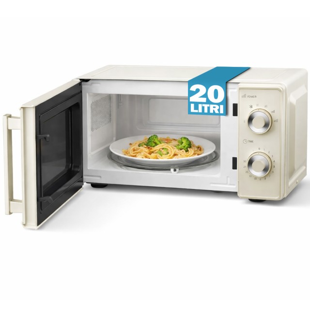BAKAJI Φούρνος Μικροκυμάτων Κρέμα 20L με Λειτουργία Γκριλ και Χρονοδιακόπτη, Ισχύς 700W και 3 Κουμπιά Ελέγχου 02001694