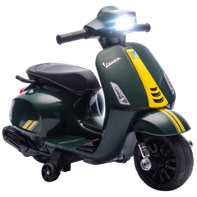 AIYAPLAY Παιδική Ηλεκτρική Μοτοσυκλέτα με Άδεια Vespa, Επαναφορτιζόμενη Μπαταρία 6V, Ροδάκια και Φώτα, Ηλικίες 2-6 Ετών, Σκούρο Πράσινο 370-433V90DG