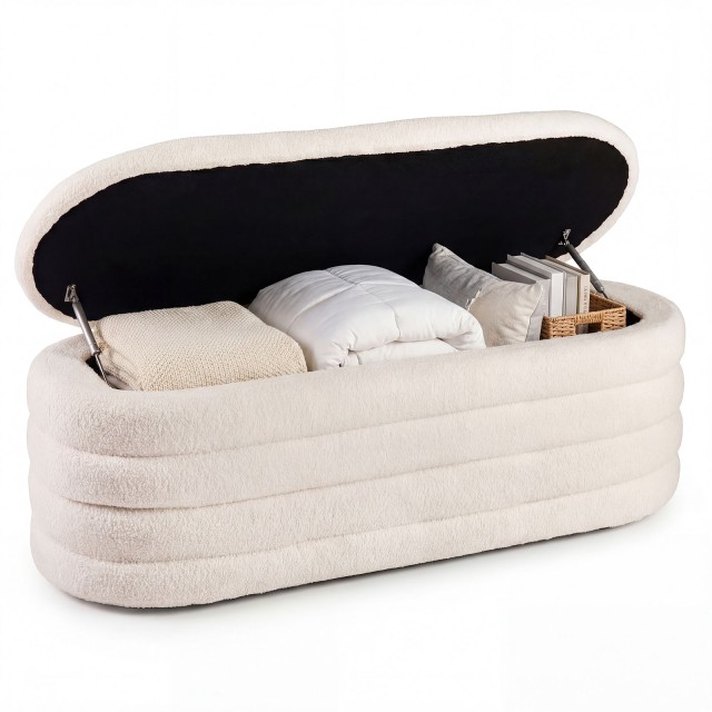 Costway Υφασμάτινο παγκάκι κρεβατιού με αποθηκευτικό χώρο, έως 300 κιλά, 42,5 x 46 x 123,5 cm JV13866WH