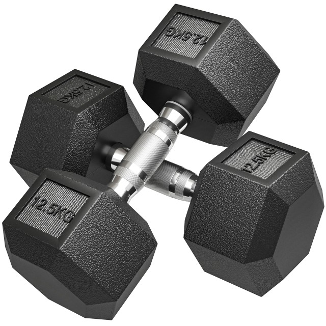 HOMCOM Σετ Αλτήρων Γυμναστηρίου 2x12,5 kg, Εξάγωνοι, με Αντιολισθητική Ραβδωτή Λαβή, Μαύροι A91-020V01BK