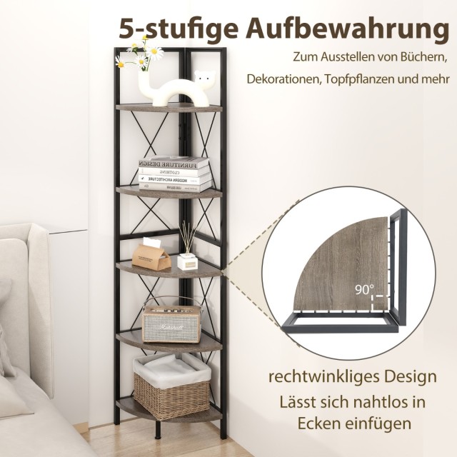 Costway Πολυλειτουργική Γωνιακή Ραφιέρα 5 Επιπέδων με Μεταλλικό Πλαίσιο και Αντιολισθητικά Συστήματα JV12001OA