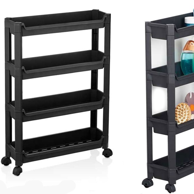 BAKAJI Καρότσι Slim Εξοικονόμησης Χώρου για Κουζίνα Μπάνιο Καροτσάκι Αποθήκευσης 4 Ραφιών Μαύρο 02840403