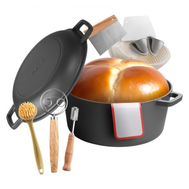 VEVOR Μαντεμένια Κατσαρόλα 2-σε-1 με Καπάκι, 4.7L Ποτ με Καλάθι Ζύμωσης, Κατάλληλο για Ψήσιμο Ψωμιού ως 260 ℃ ZTHLKX6QTZWYIN5NC001V0