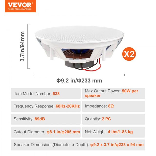 Σετ 2 Hχείων Oροφής 8 Iντσών, Iσχύος 50W VEVOR  DPXDYSQ8YCLZPZC9CV9