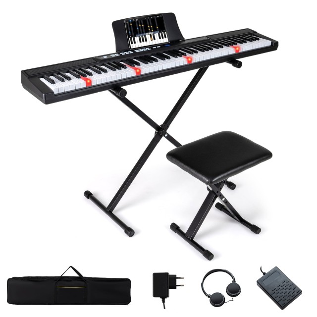 Costway 88 Πλήκτρα Ψηφιακό Πιάνο με Ρυθμιζόμενη Βάση & Σκαμπό & Πεντάλ Συγκράτησης, Μαύρο Πληκτρολόγιο MU10140DE-DK