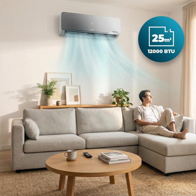 Cecotec Κλιματιστικό AirClima 12000 Wind Connected Split 12000 BTU με Αντλία Θερμότητας, Τηλεχειριστήριο, Οθόνη LED και WiFi CEC-124598