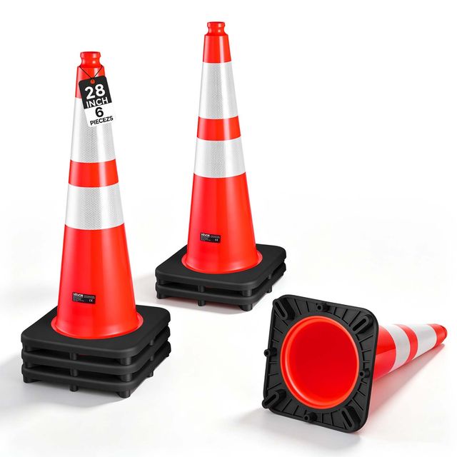 VEVOR Σετ 6 Κώνων Κυκλοφορίας 715 mm από Εύκαμπτο PVC, Πορτοκαλί, με Μαύρη Βάση και Ανακλαστικό Κολάρο HSDZAQZ28YCHKG2ME001V0