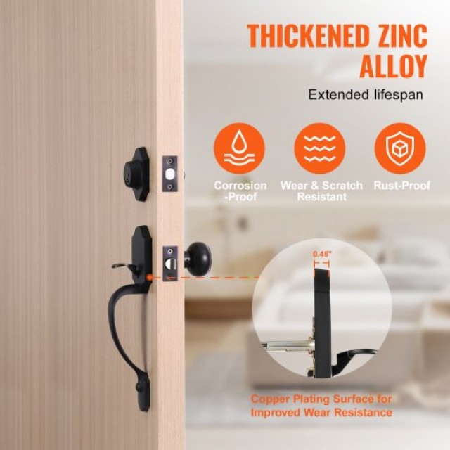 Σετ Χειρολαβής & Κλειδαριάς VEVOR, Μαύρο Ματ, Ρυθμιζόμενο, για Είσοδο & Μπροστινή Πόρτα  XNSBYGHDSHXLS59N0V0