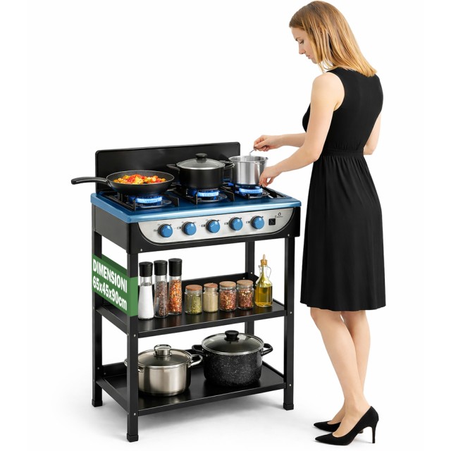 BAKAJI Φορητή Εξωτερική Κουζίνα Υγραερίου 5 Εστιών από Ανοξείδωτο Ατσάλι 65x45x90εκ 02002130