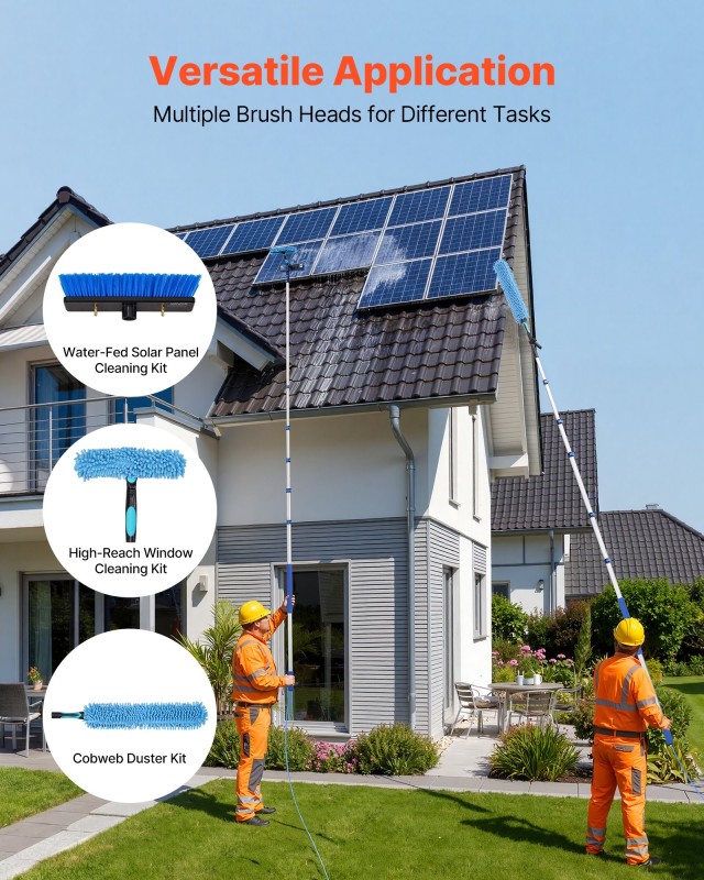 VEVOR Σετ Καθαρισμού Ηλιακών Πάνελ με Τηλεσκοπικό Κοντάρι 12,03μ και Περιστρεφόμενη Βούρτσα TYNDCBQJTJH217PPR001V0