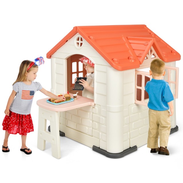 Costway Παιδικό Σπιτάκι Παιχνιδιού 164 x 124 x 132 cm με Αξεσουάρ και Προστατευτικό Κάλυμμα από Αδιάβροχο Υλικό HDPE για Εσωτερική και Εξωτερική Χρήση TZ10001PI+
