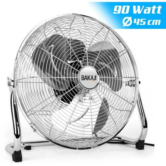 BAKAJI  Επιδαπέδιος ανεμιστήρας από ατσάλι 90 W με πτερύγια αλουμινίου 45 cm 3 ταχύτητες με ταλάντωση.  02832389