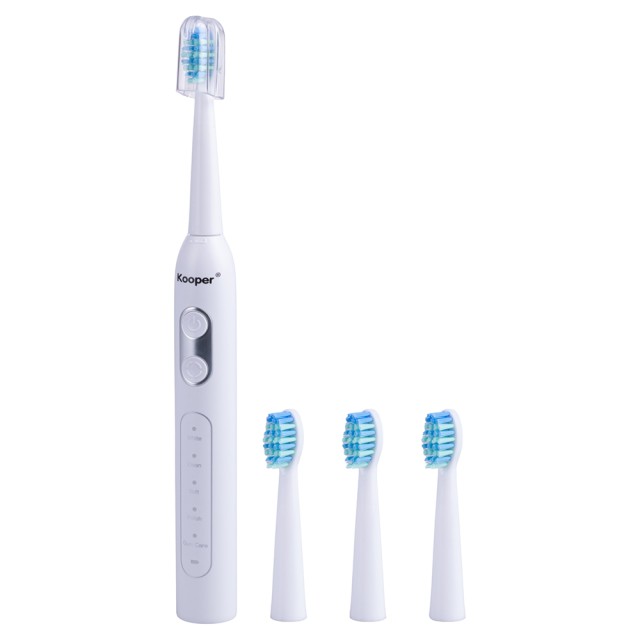 Kooper Επαναφορτιζόμενη Ηλεκτρική Ηχητική Οδοντόβουρτσα με 5 Λειτουργίες και 4 Ανταλλακτικές Κεφαλές, Λευκό, Kooper 2188881