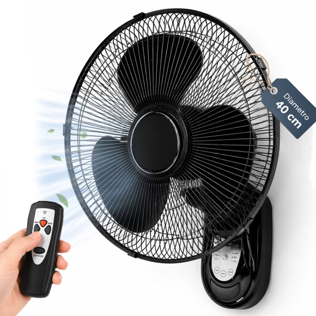 BAKAJI Μαύρος Επιτοίχιος Ανεμιστήρας 40cm με Τηλεχειριστήριο – Αθόρυβη Λειτουργία 02002239