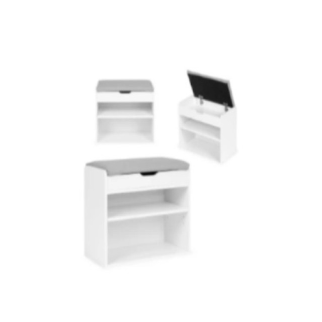 Ντουλάπι παπουτσιών με ράφια, άνοιγμα αποθηκευτικού χώρου και κάθισμα Λευκό CHXG01 ModernHome