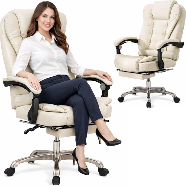 BAKAJI Προεδρική Πολυθρόνα με Μασάζ Κεφαλής και Υποπόδιο σε Μπεζ Οικολογικό Δέρμα 60 x 68 x 106 cm 02001936