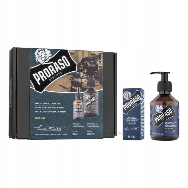 Proraso Σετ Περιποίησης για Γένια Azur Lime με Λάδι 30ml & Shampoo 200ml 8004395007462