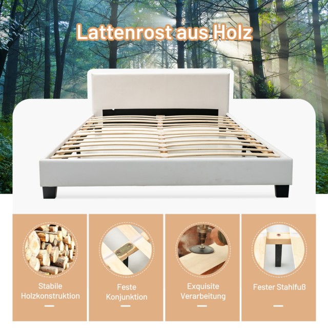 Costway Μοντέρνο Υφασμάτινο Κρεβάτι 140 x 200 cm με 16χρωμο LED Φωτισμό Λευκό HW67975DE+