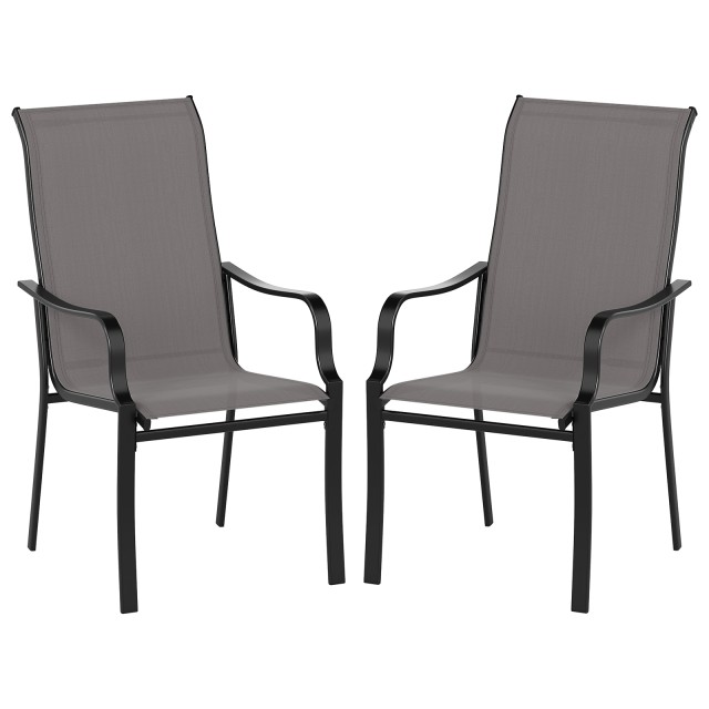 Costway Σετ 2 Γκρι Καρέκλες Κήπου με Ψηλή Πλάτη, Ανθεκτικές έως 150 kg NP12646GR-2