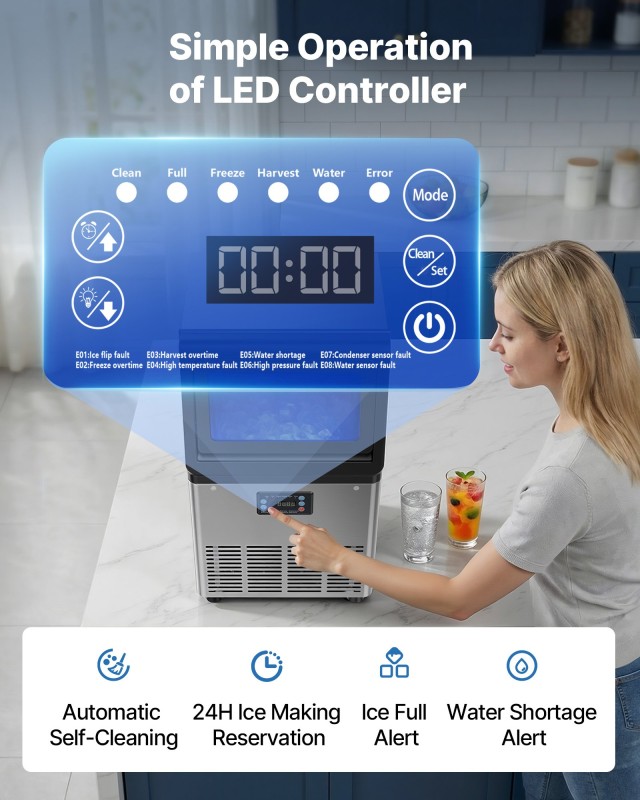 VEVOR Επαγγελματική Παγομηχανή 36 kg/24ωρο, Χωρητικότητα 6 kg, Επιτραπέζια/Ελεύθερης Τοποθέτησης/Κάτω Πάγκου YTSZBJPZGSHDMSSFT001V2