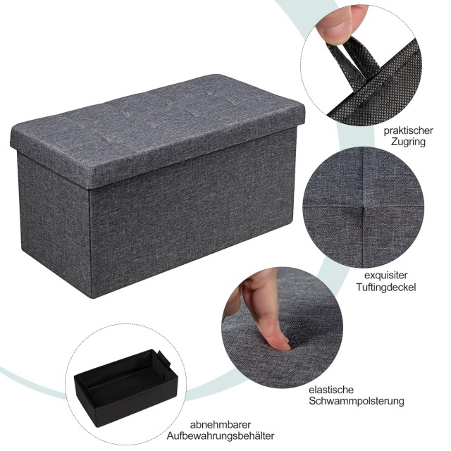 Costway Πτυσσόμενο Σκαμπό Αποθήκευσης με Επένδυση - Σκούρο Γκρι HW65882GR