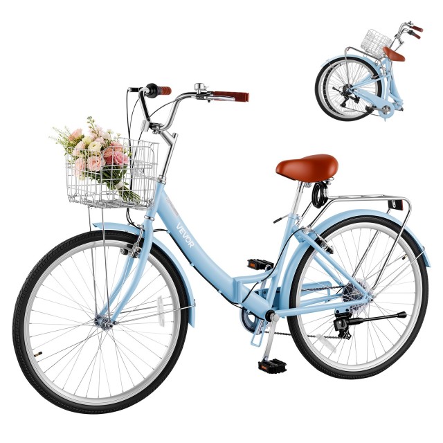 VEVOR Γυναικείο Αναδιπλούμενο Ποδήλατο Beach Cruiser 66 cm 7 Ταχυτήτων Γαλάζιο DGXYJZXCG26IMRJYP001V0