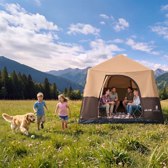 VEVOR Φουσκωτή Σκηνή Camping 8 Ατόμων με Επαναφορτιζόμενη Αντλία, Σωλήνα TPU, 4 Μεγάλα Παράθυρα Δίχτυ και Τσάντα Μεταφοράς, Μπεζ CQZ148FTZDBMI5I66001V9