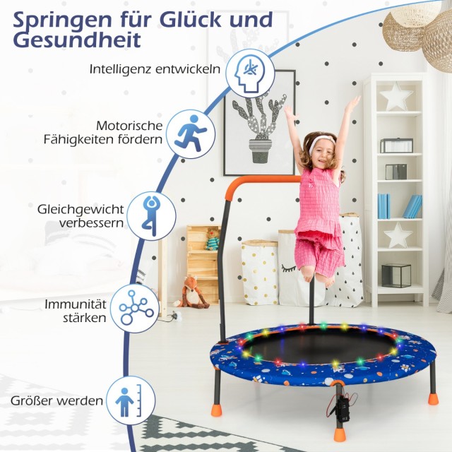 Costway Παιδικό Τραμπολίνο Ø92 cm με LED Φωτισμό & Αποσπώμενη Λαβή Μπλε TW10088BL