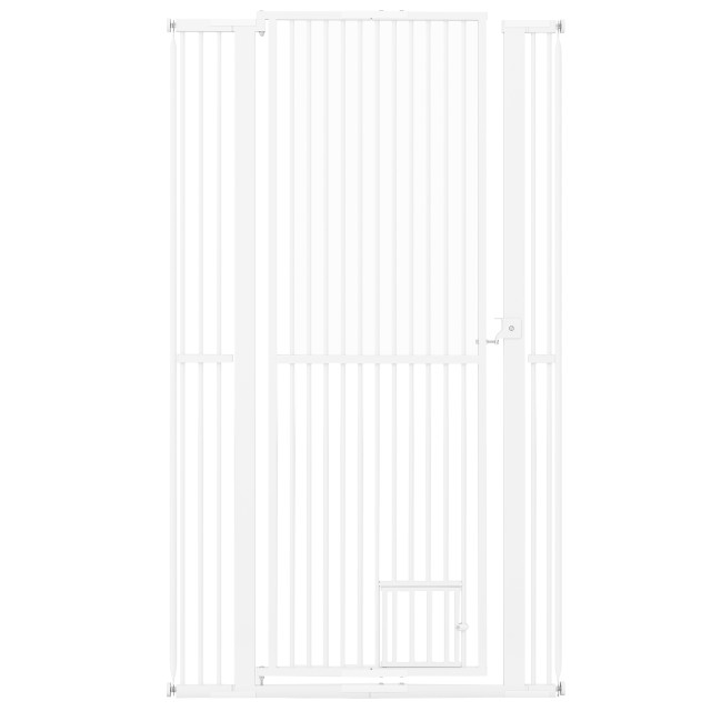 Costway Μεταλλικό Παιδικό Πορτάκι Ασφαλείας με 2 Επεκτάσεις Χωρίς Τρύπημα 77-104 εκ x 171 εκ Λευκό PW10127WH