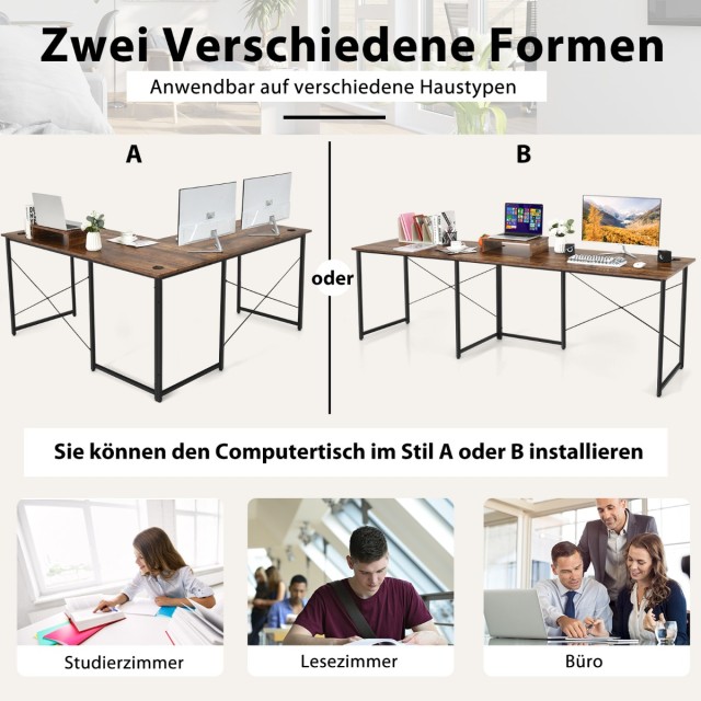 Costway  Αναστρέψιμο Γραφείο Υπολογιστή σε Σχήμα L με Μεταλλική Κατασκευή και Ρυθμιζόμενη Βάση Οθόνης CB10122CF