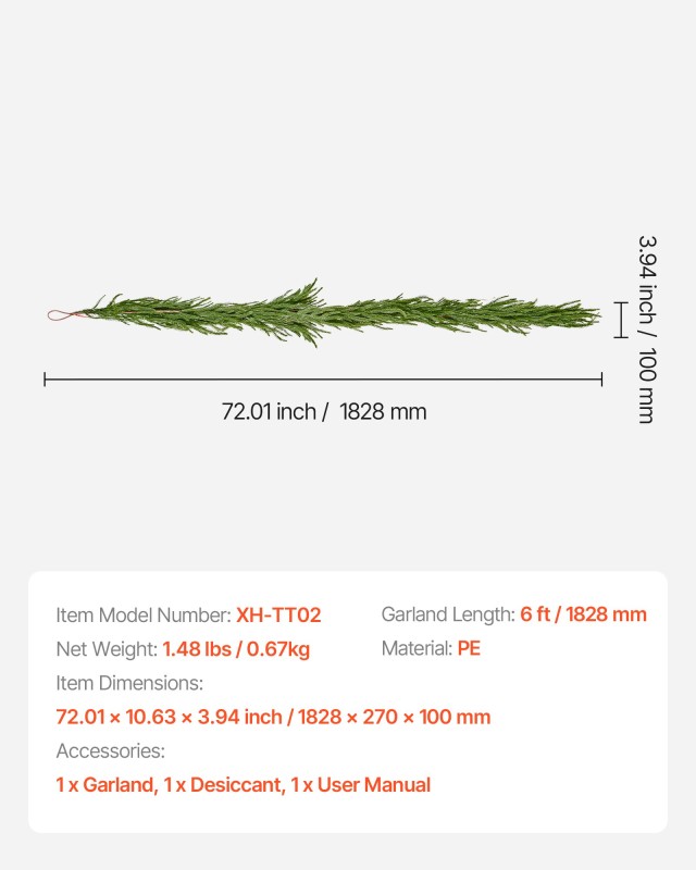 VEVOR Χριστουγεννιάτικο Γιρλάντα Faux Norfolk 6ft για Τζάκι SDHDNFKS6FTB672U6001V0