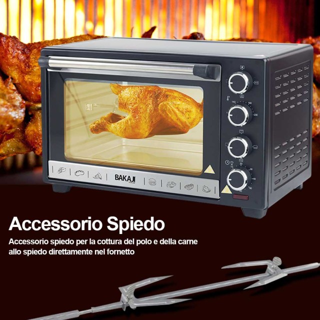 BAKAJI Forno Fornetto Ηλεκτρικός Φούρνος Αέρα 30L 1600W με Εσωτερικό Φωτισμό, Χρονοδιακόπτη και Γυριστήρι 02839789