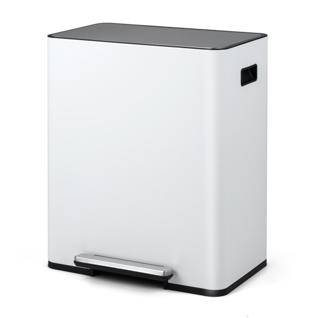 Costway Κάδος Απορριμμάτων Κουζίνας 60L από Ανοξείδωτο Ατσάλι με Πεντάλ, Καπάκι Soft Close και 2 Θήκες, Λευκός, 67 x 34 x 54 cm GY10032WH