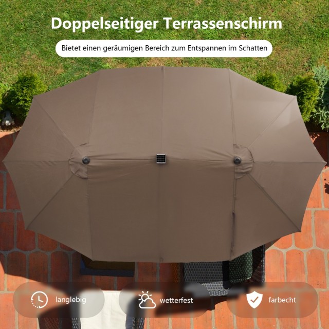 Costway Διπλή Ομπρέλα Εξωτερικού Χώρου με Ηλιακά LED Φώτα για Κήπο και Βεράντα (470 x 280 cm) NP11368CF