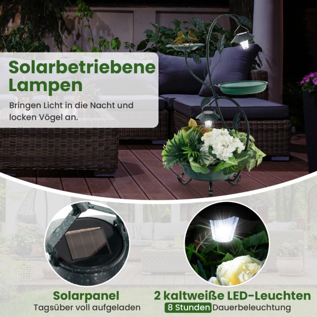 Costway  Ποτίστρα πουλιών με ηλιακό φωτισμό, μπανιέρα πουλιών, ταΐστρα, γλάστρα 50 x 33 x 83 εκ. Μπρονζέ. PZ10009QT