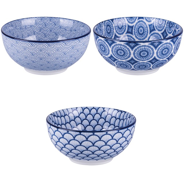 Villa DEste Σετ 6 τμχ Μπωλ 680 ml από πορσελάνη με γεωμετρικό διάκοσμο Confusion Μπλε 5922460