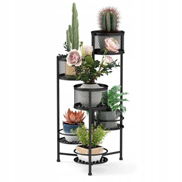 Costway  Πτυσσόμενη Βάση Λουλουδιών με 3 Γλάστρες και 3 Σχάρες  Μαύρη GT3992DK