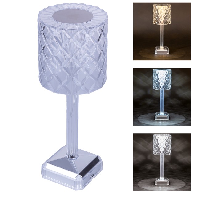 Kooper Διαφανής επαναφορτιζόμενη επιτραπέζια λάμπα αφής 3 θερμοκρασιών φωτός Diamond Palace Kooper 5917050